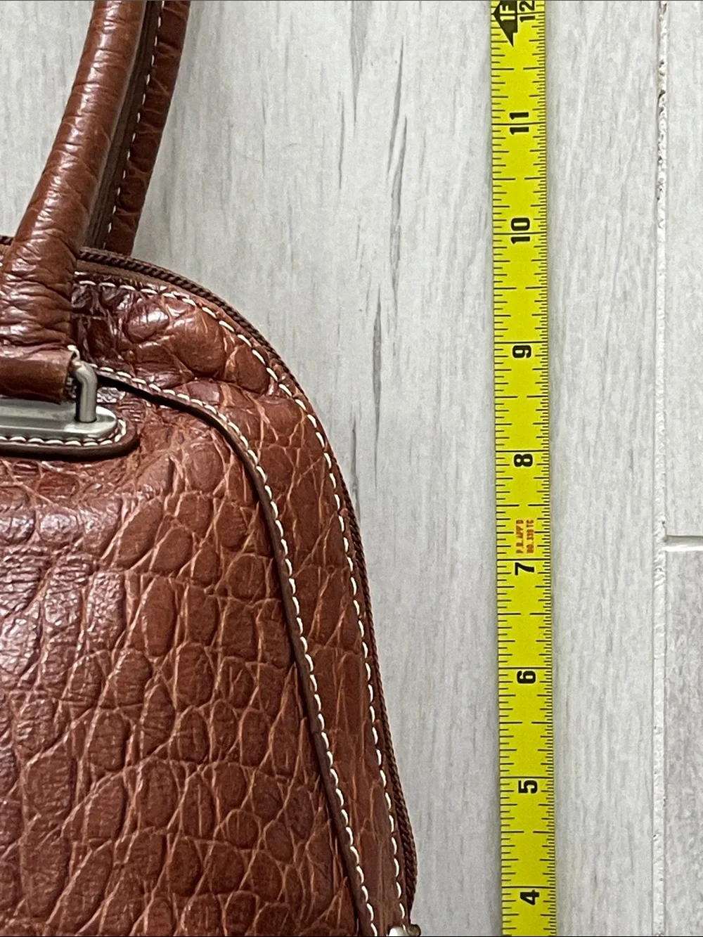Brown Croc-Embossed Leather Top-Handle Bag from Talbots